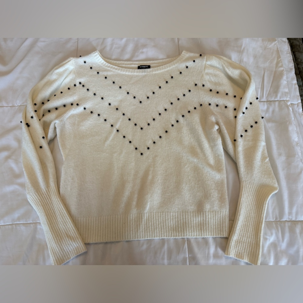 Express Chevron Beaded Blouson Sleeve Sweater